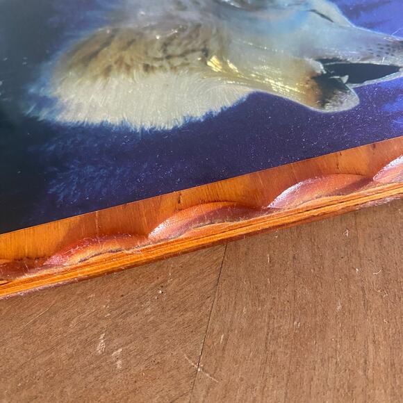 Vintage Howling Wolf Art Print On Wood Plaque Shiny Mystical Wall Cabin Decor - Picture 7 of 9